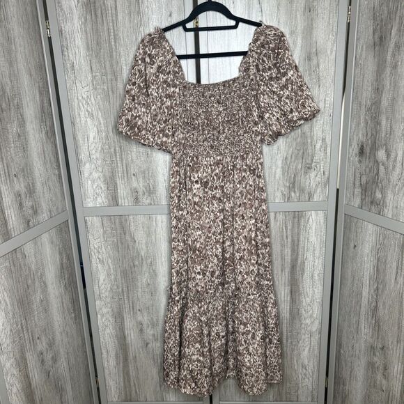 Moon River Midi Dress Smocked Balloon Puffy Short Sleeves Size S - Picture 1 of 9